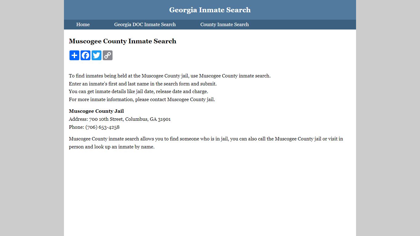 Muscogee County Inmate Search